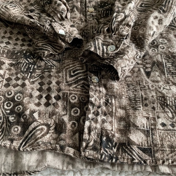 Chicos Linen Button Up Tunic Top Womens 2 US 12/14 Brown Tan Long Sleeve Resort - Picture 4 of 9